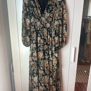 ASTR Floral Black and Brown Maxi Dress